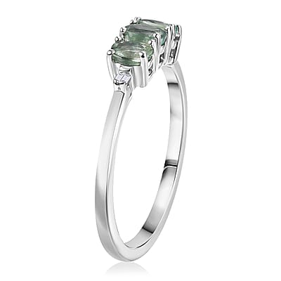 D'Joy Premium Milanoa Green Sapphire and Diamond 0.85 ctw Trinity Ring in Rhodium Over Sterling Silver (Size 7.0)