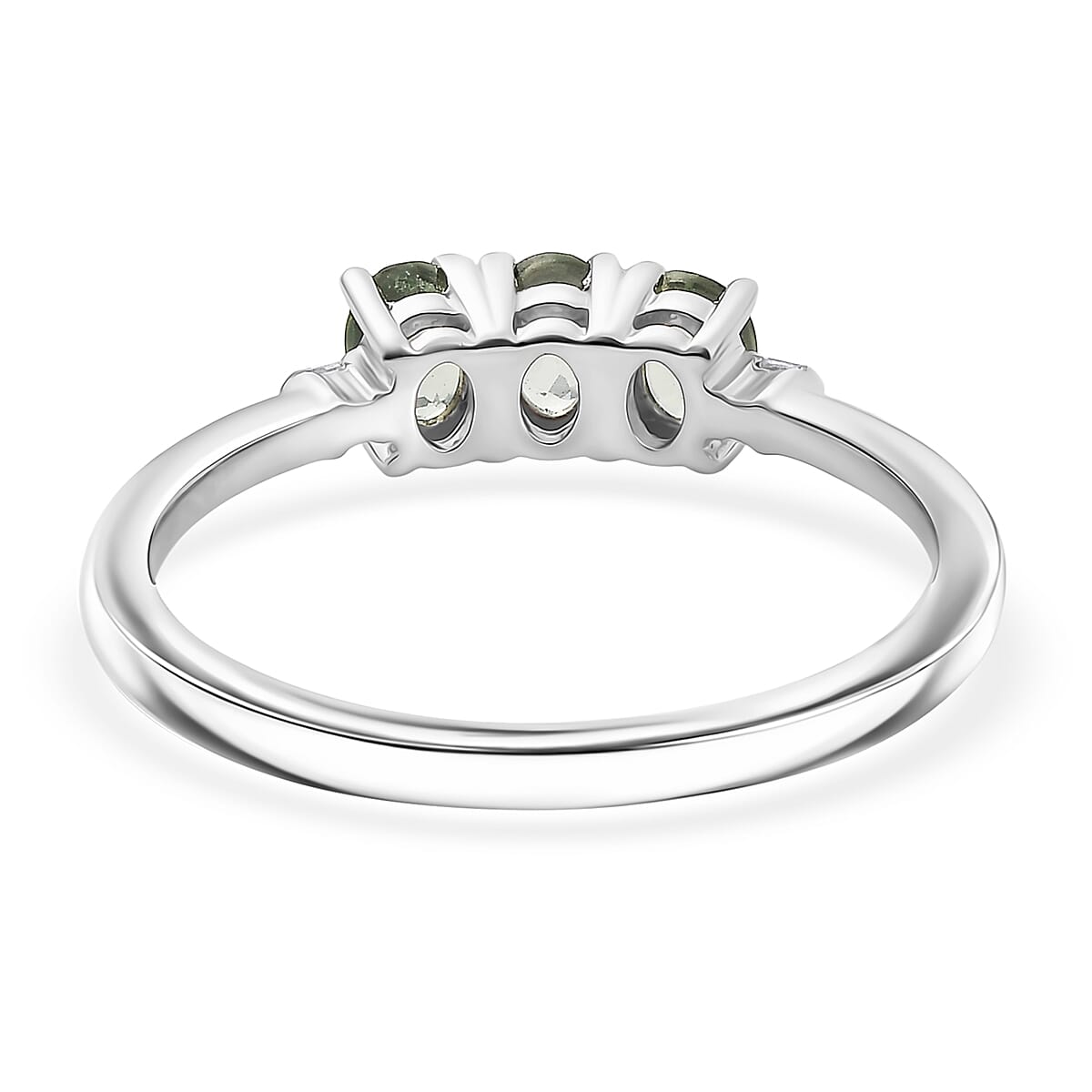 D'Joy Premium Green Sapphire and Diamond 0.75 ctw Trinity Ring in Rhodium Over Sterling Silver (Size 7.0) image number 4