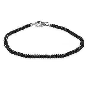 D'Joy Thai Black Spinel 15.00 ctw Bracelet in Rhodium Over Sterling Silver (7.25 In)