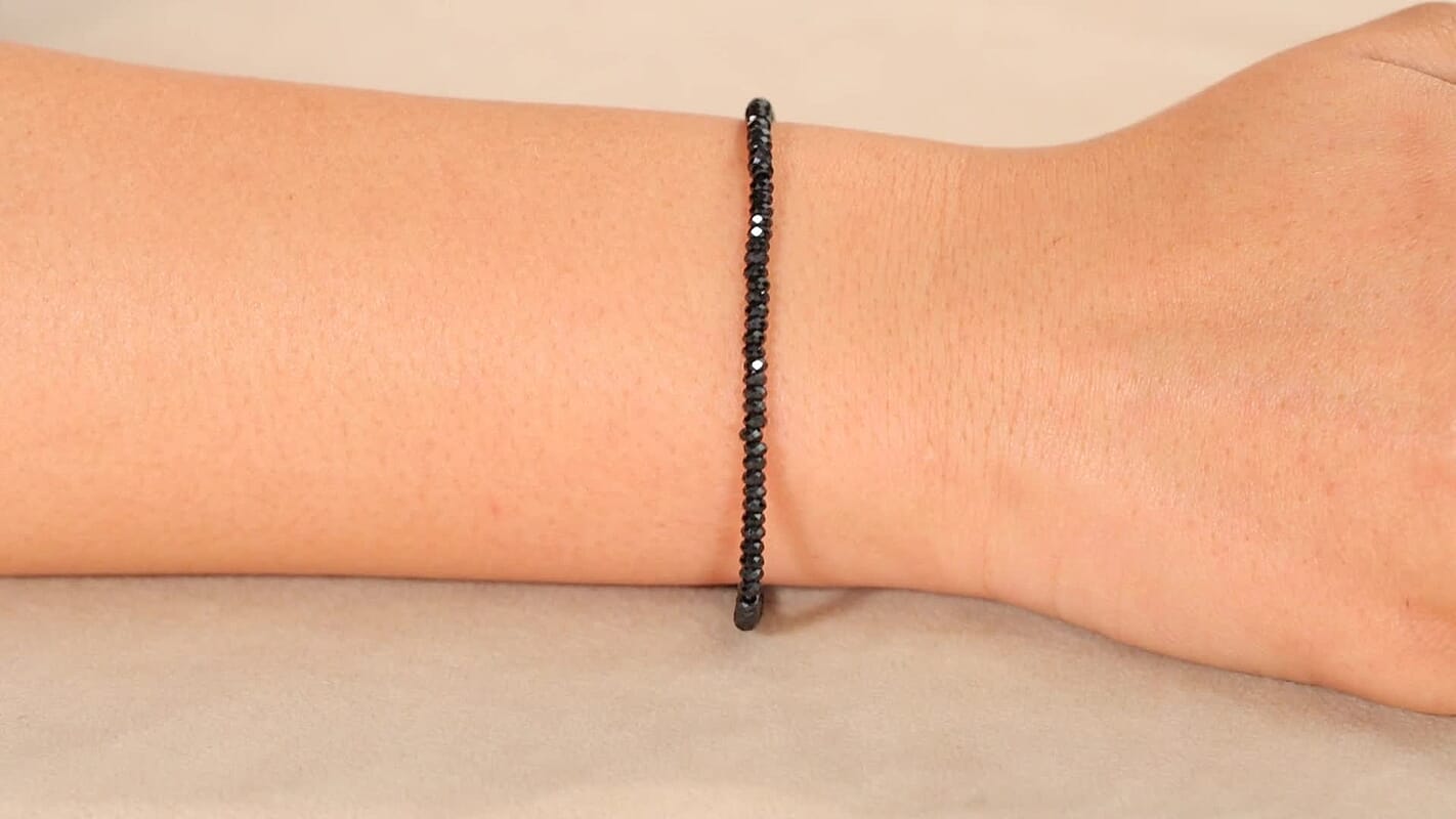 D'Joy Thai Black Spinel 15.00 ctw Beaded Bracelet in Rhodium Over Sterling Silver (7.25 In)