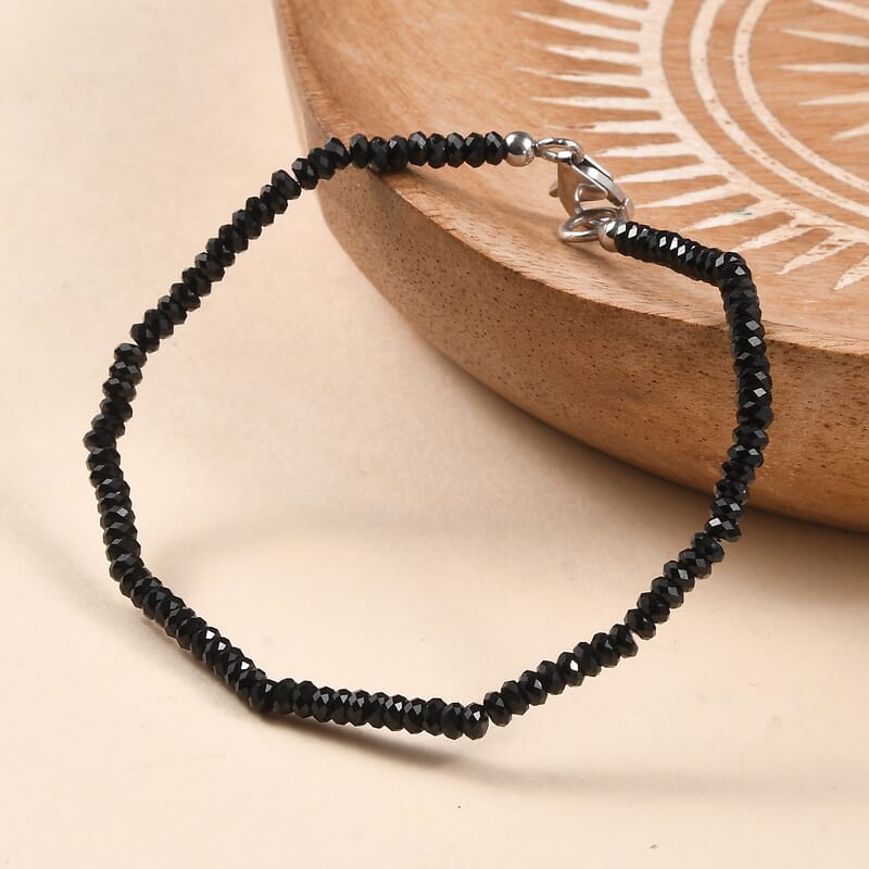 D'Joy Thai Black Spinel 15.00 ctw Beaded Bracelet in Rhodium Over Sterling Silver (7.25 In)