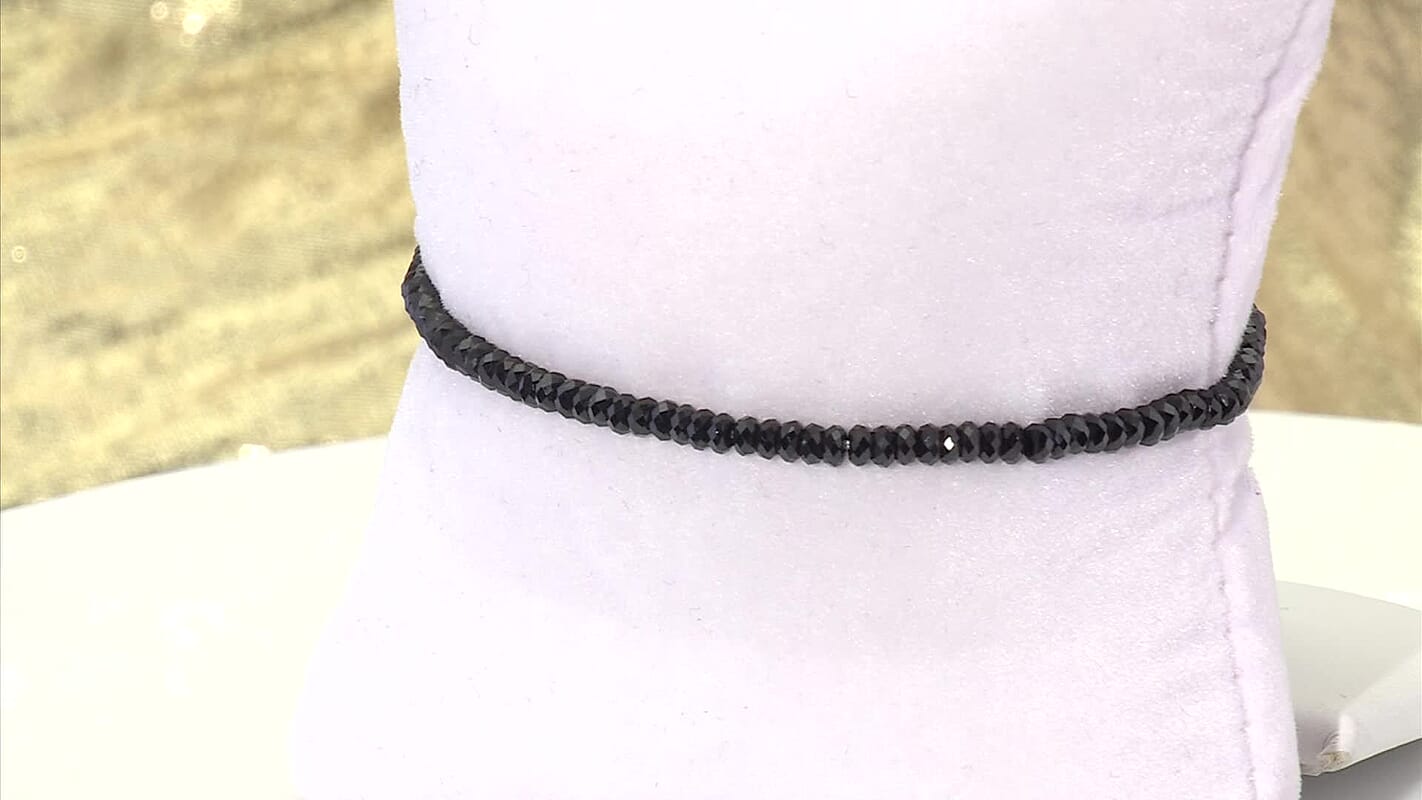 D'Joy Thai Black Spinel 15.00 ctw Beaded Bracelet in Rhodium Over Sterling Silver (7.25 In)