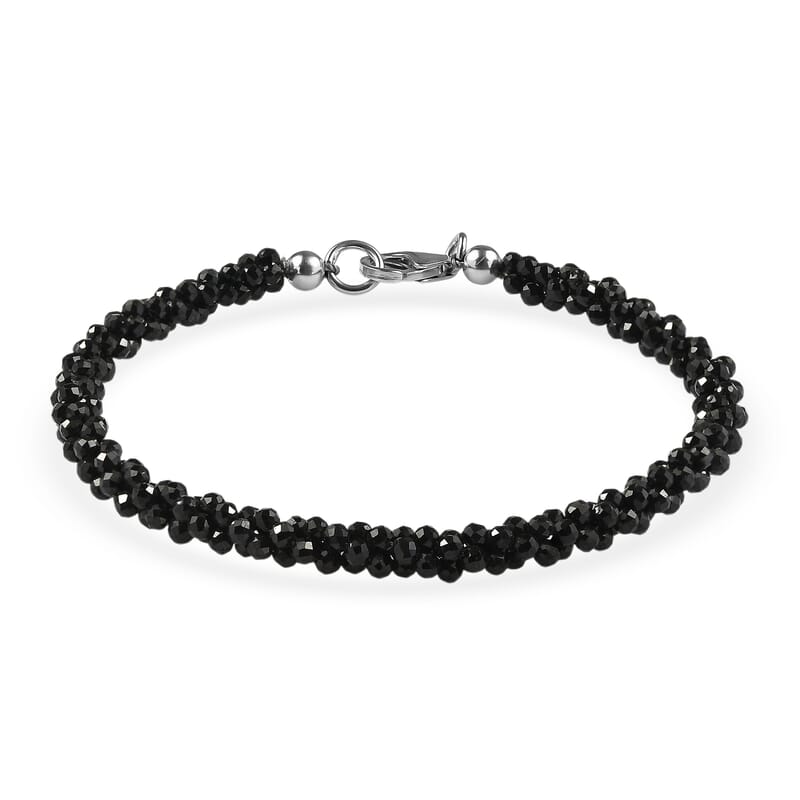D'Joy Thai Black Spinel 20.00 ctw Twisted 3-Row Beaded Bracelet in Rhodium Over Sterling Silver (7.25 In)