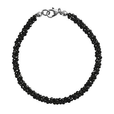 D'Joy Thai Black Spinel 27.00 ctw Twisted 3-Row Beaded Bracelet in Rhodium Over Sterling Silver (7.25 In)
