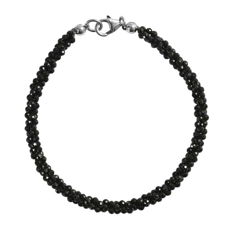 D'Joy Thai Black Spinel 20.00 ctw Twisted 3-Row Beaded Bracelet in Rhodium Over Sterling Silver (7.25 In)