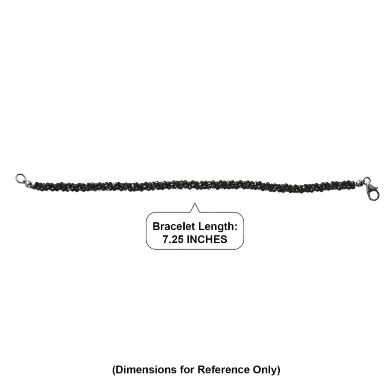 D'Joy Thai Black Spinel 20.00 ctw Twisted 3-Row Beaded Bracelet in Rhodium Over Sterling Silver (7.25 In)