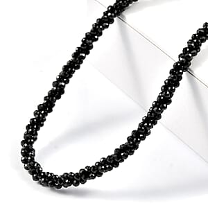 D'Joy Thai Black Spinel 78.00 ctw Twisted Three Row Beaded Necklace in Rhodium Over Sterling Silver 20 Inches (Del. in 10-12 Days)