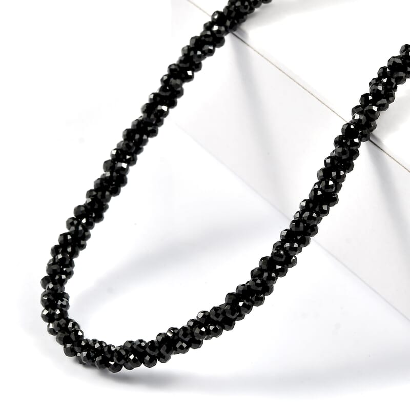 D'Joy Thai Black Spinel 78.00 ctw Twisted 3-Row Beaded Necklace in Rhodium Over Sterling Silver (20 Inches)