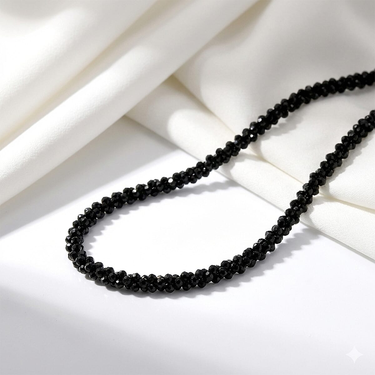 D'Joy Thai Black Spinel 78.00 ctw Twisted Three Row Beaded Necklace in Rhodium Over Sterling Silver 20 Inches (Del. in 10-12 Days) image number 1