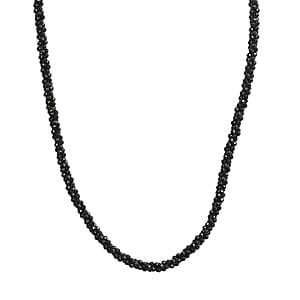 D'Joy Thai Black Spinel 78.00 ctw Twisted Three Row Beaded Necklace in Rhodium Over Sterling Silver 20 Inches (Del. in 10-12 Days)