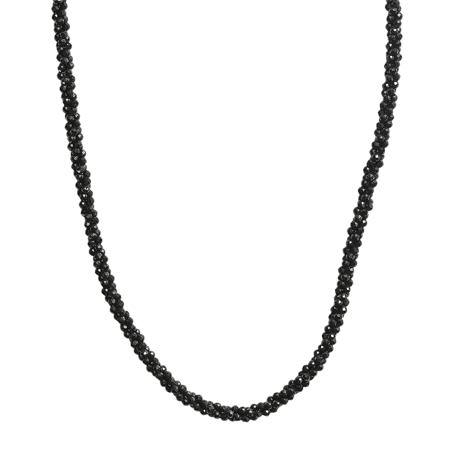 D'Joy Thai Black Spinel 78.00 ctw Twisted 3-Row Beaded Necklace in Rhodium Over Sterling Silver (20 Inches)