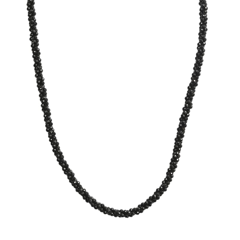 D'Joy Thai Black Spinel 78.00 ctw Twisted 3-Row Beaded Necklace in Rhodium Over Sterling Silver (20 Inches)