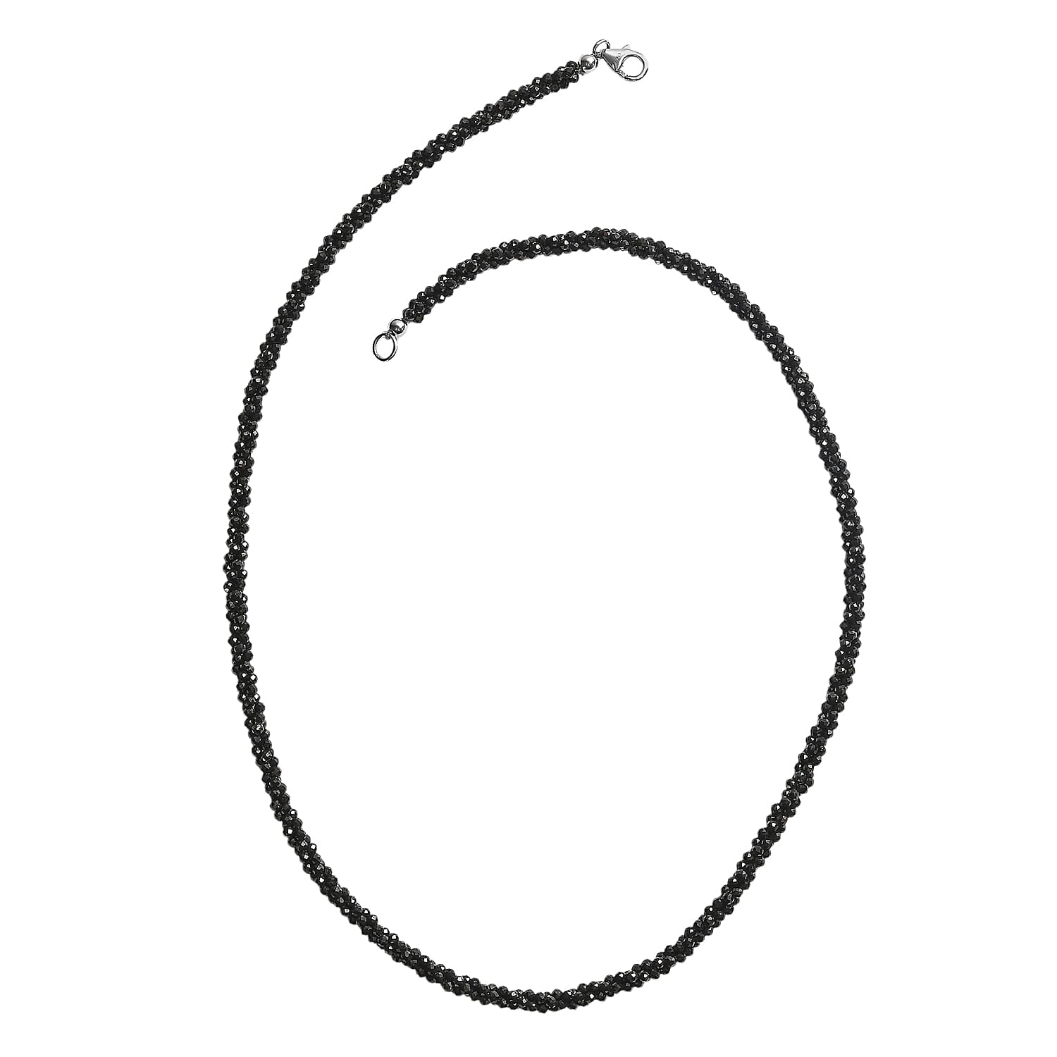 D'Joy Thai Black Spinel 78.00 ctw Twisted 3-Row Beaded Necklace in Rhodium Over Sterling Silver (20 Inches)