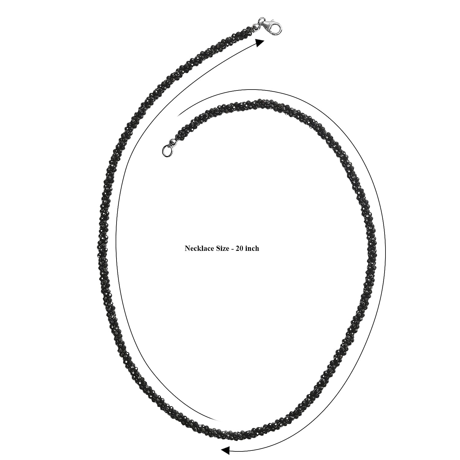 D'Joy Thai Black Spinel 78.00 ctw Twisted 3-Row Beaded Necklace in Rhodium Over Sterling Silver (20 Inches)