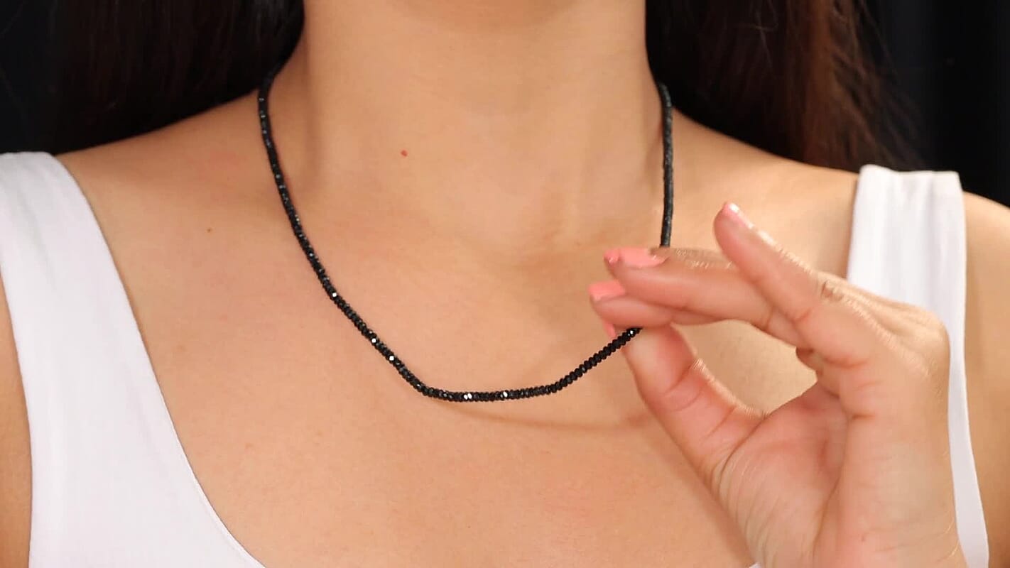 D'Joy Thai Black Spinel 45.00 ctw Beaded Necklace in Rhodium Over Sterling Silver 20 Inches