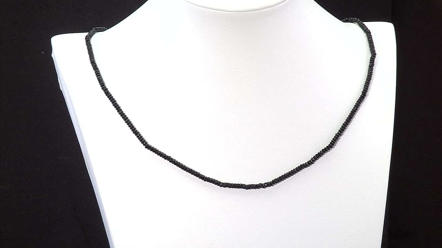 D'Joy Thai Black Spinel 45.00 ctw Beaded Necklace in Rhodium Over Sterling Silver 20 Inches