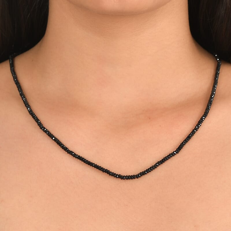 D'Joy Thai Black Spinel 45.00 ctw Beaded Necklace in Rhodium Over Sterling Silver 20 Inches