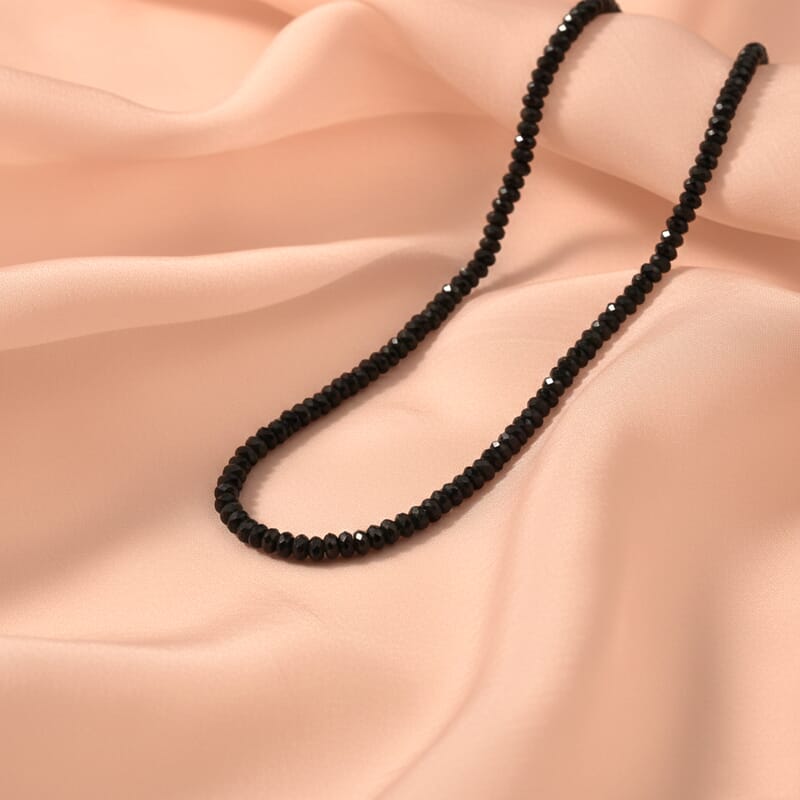 D'Joy Thai Black Spinel 45.00 ctw Beaded Necklace in Rhodium Over Sterling Silver 20 Inches