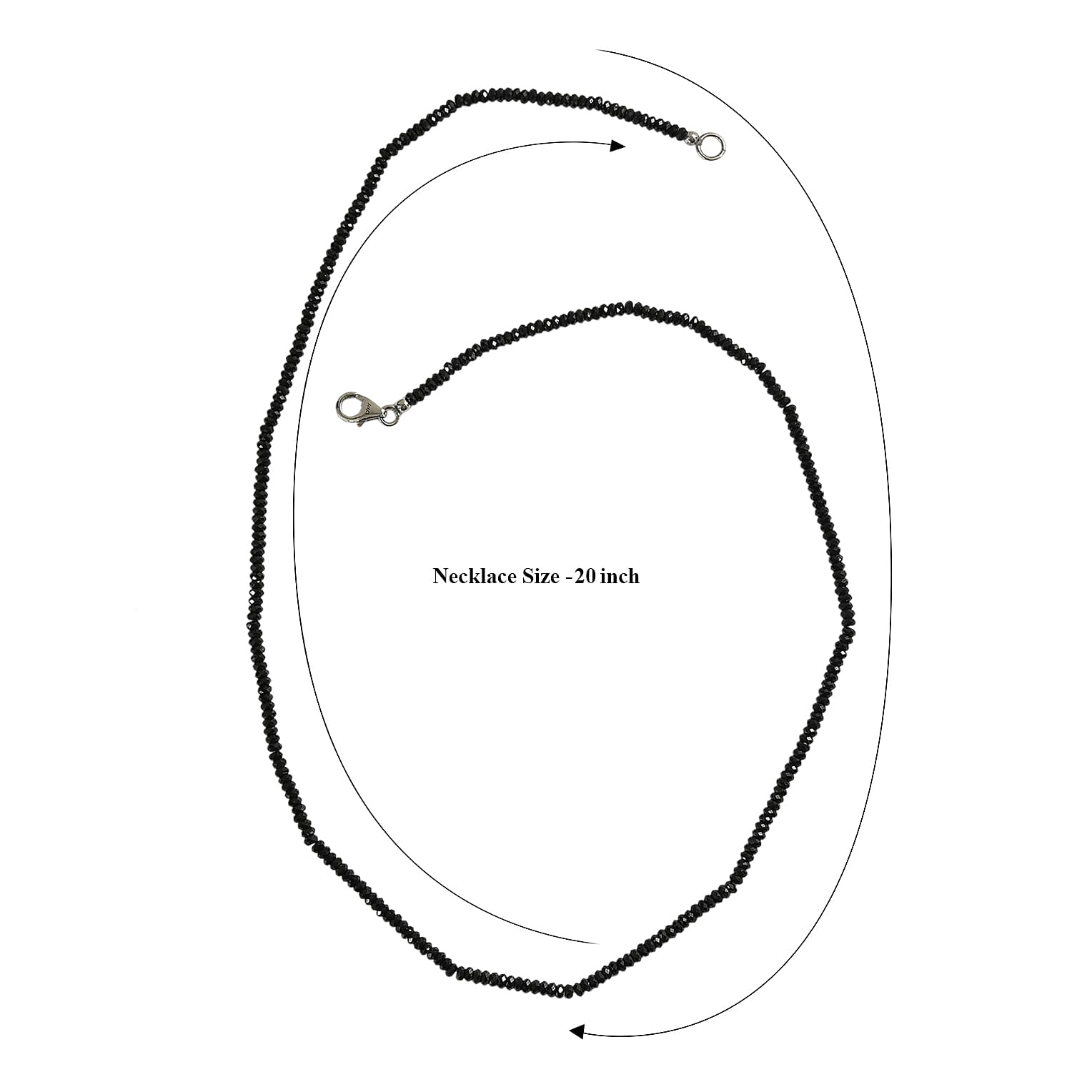 D'Joy Thai Black Spinel 45.00 ctw Beaded Necklace in Rhodium Over Sterling Silver 20 Inches