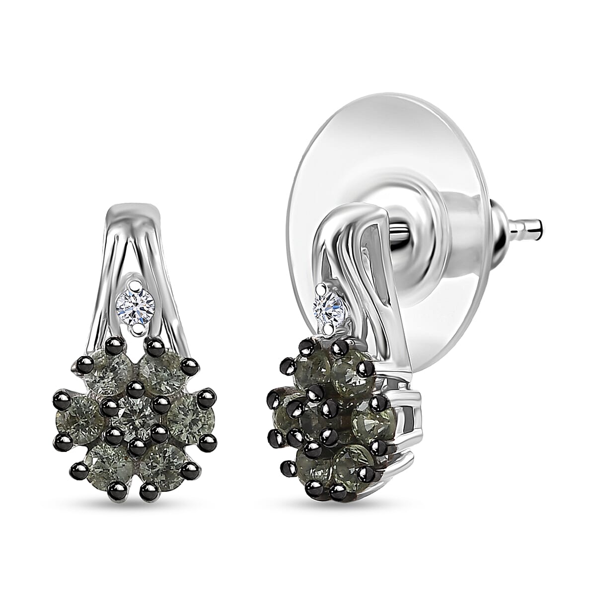 Premium Milanoa Green Sapphire and Luxuriant Lab Grown Diamond G-H SI 0.75 ctw Petal Bloom Earrings in Rhodium Over Sterling Silver