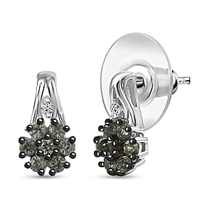 Premium Green Sapphire and Luxuriant Lab Grown Diamond G-H SI 0.75 ctw Petal Bloom Earrings in Rhodium Over Sterling Silver