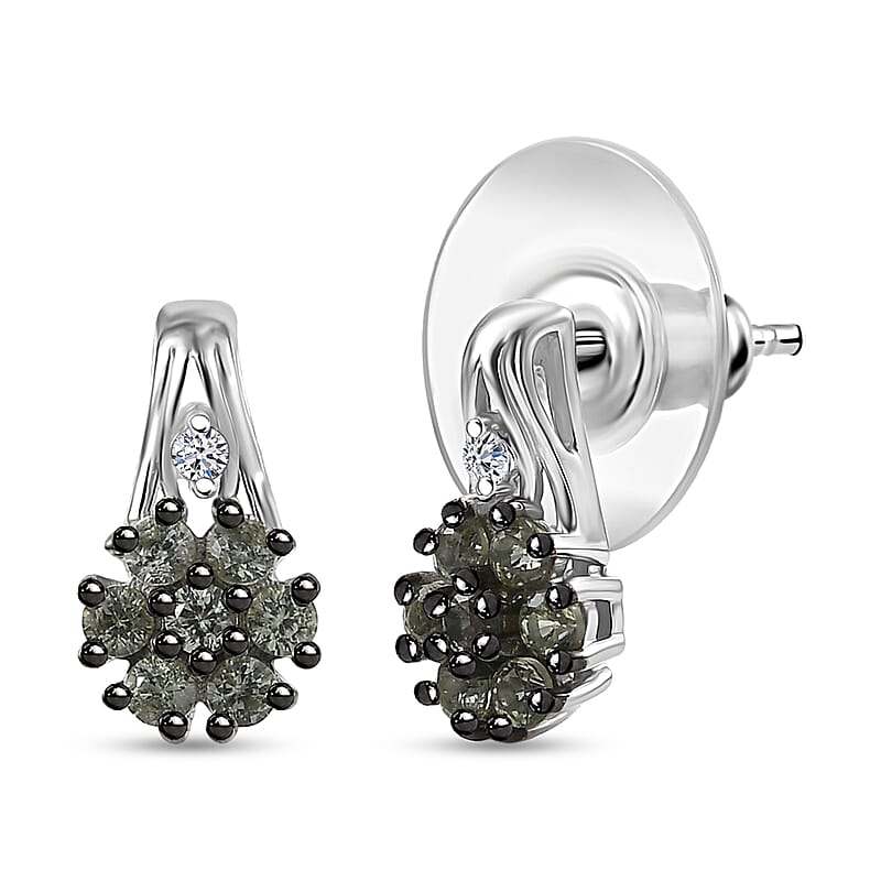 Premium Milanoa Green Sapphire and Luxuriant Lab Grown Diamond G-H SI 0.75 ctw Petal Bloom Earrings in Rhodium Over Sterling Silver
