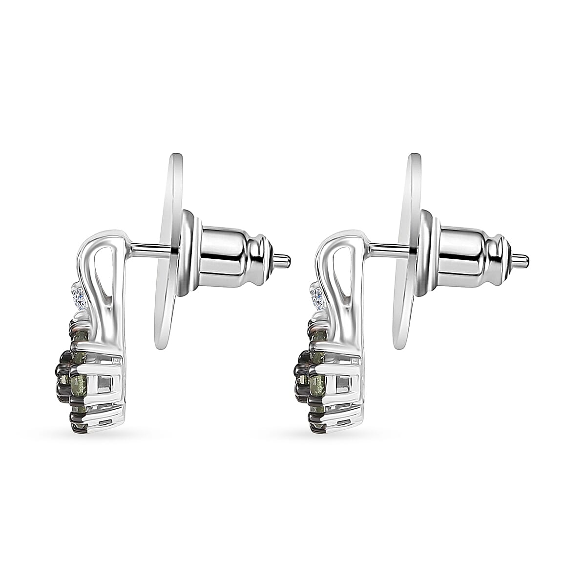 Premium Green Sapphire and Luxuriant Lab Grown Diamond G-H SI 0.75 ctw Petal Bloom Earrings in Rhodium Over Sterling Silver image number 3