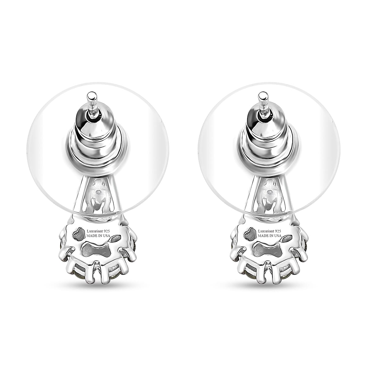 Premium Green Sapphire and Luxuriant Lab Grown Diamond G-H SI 0.75 ctw Petal Bloom Earrings in Rhodium Over Sterling Silver image number 4