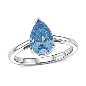 Luxuriant Lab Grown Blue Diamond (VS) (IR) 2.00 ctw Solitaire Ring in Rhodium Over Sterling Silver (Size 6.0)