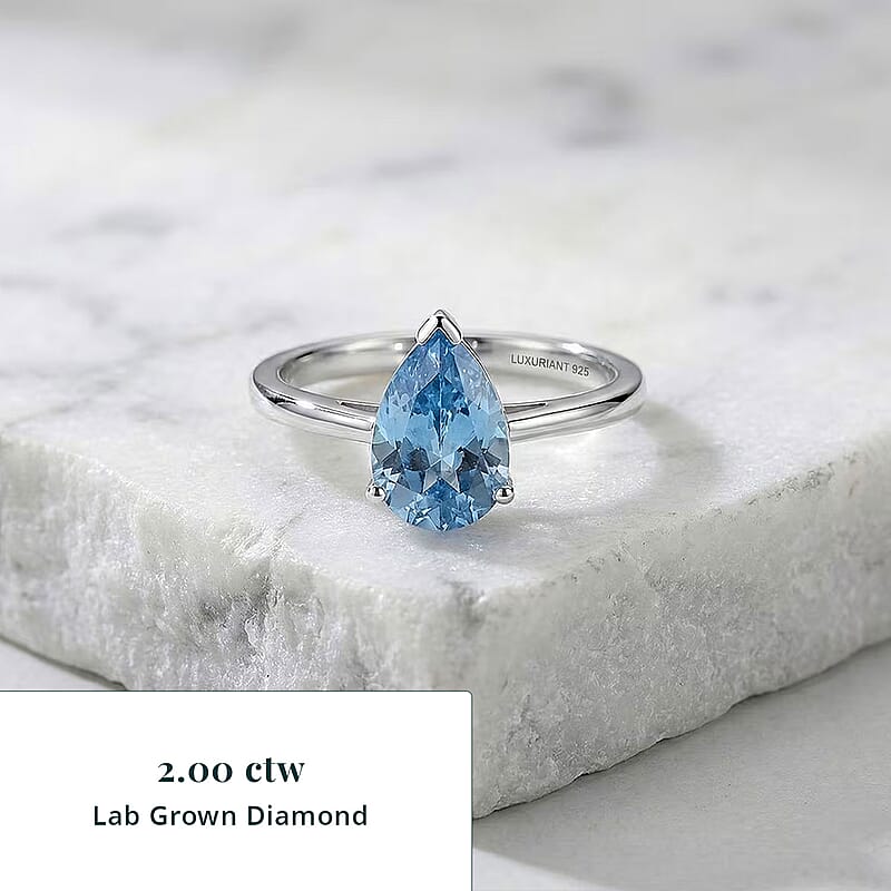 Luxuriant Lab Grown Blue Diamond (VS) (IR) 2.00 ctw Solitaire Ring in Rhodium Over Sterling Silver (Size 6.0)