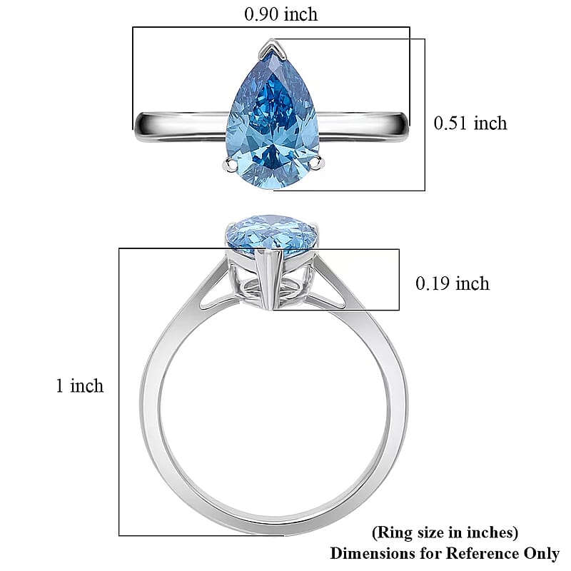 Luxuriant Lab Grown Blue Diamond (VS) (IR) 2.00 ctw Solitaire Ring in Rhodium Over Sterling Silver (Size 6.0)