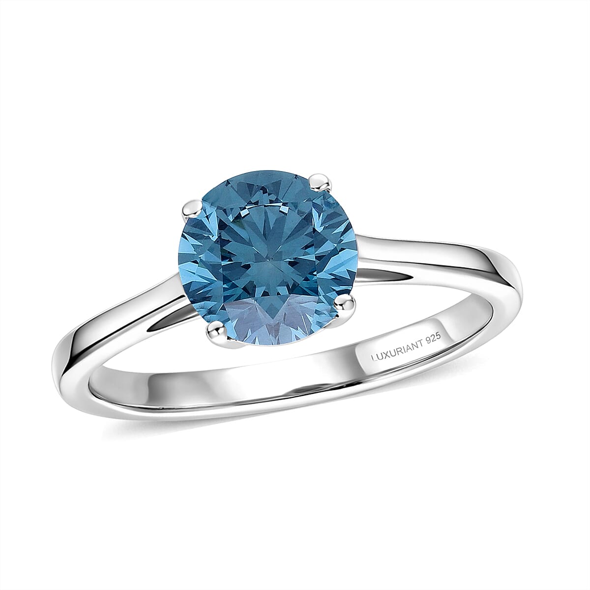 Luxuriant Lab Grown Blue Diamond (VS) (IR) 2.00 ctw Solitaire Ring in Rhodium Over Sterling Silver (Size 6.0)