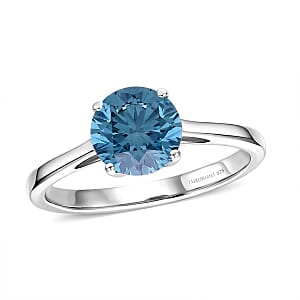 Luxuriant Lab Grown Blue Diamond (VS) (IR) 2.00 ctw Solitaire Ring in Rhodium Over Sterling Silver (Size 6.0)