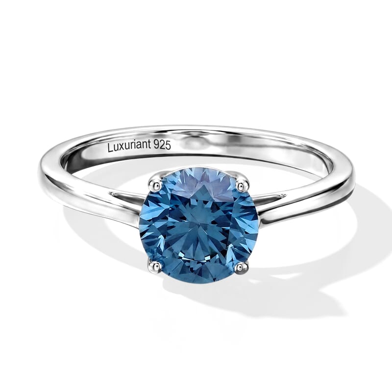 Luxuriant Lab Grown Blue Diamond (VS) (IR) 2.00 ctw Solitaire Ring in Rhodium Over Sterling Silver (Size 6.0)
