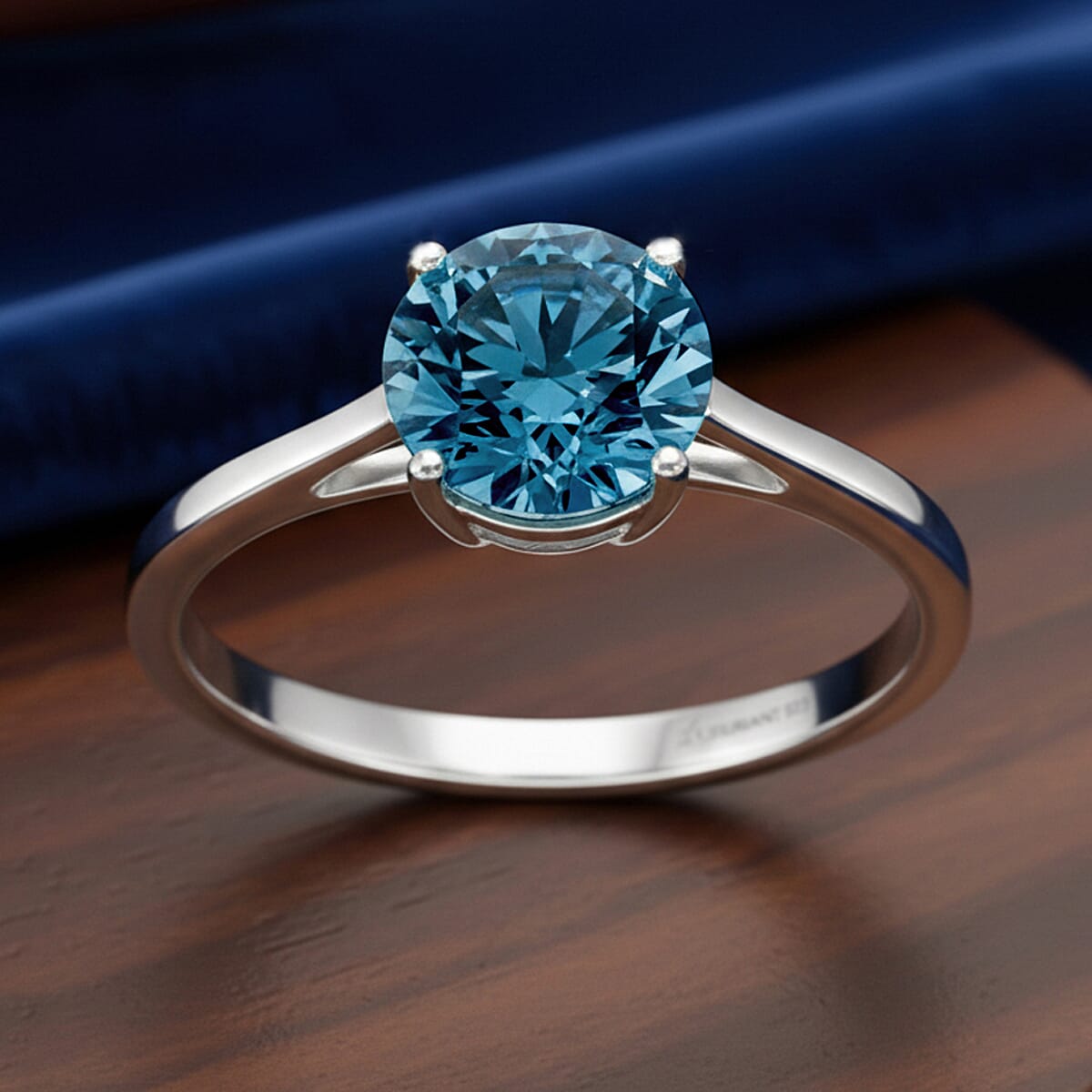 Luxuriant Lab Grown Blue Diamond (VS) (IR) 2.00 ctw Solitaire Ring in Rhodium Over Sterling Silver (Size 6.0) image number 1