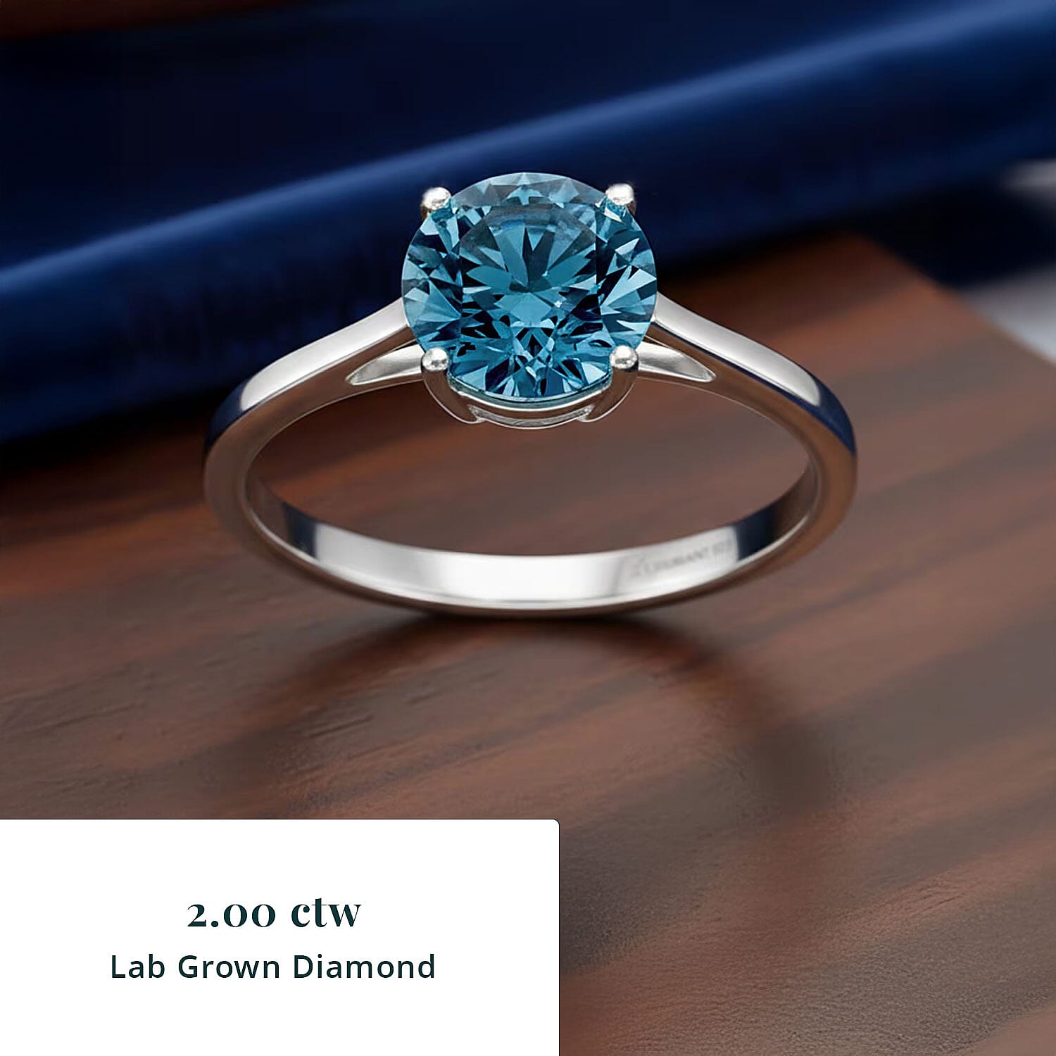 Luxuriant Lab Grown Blue Diamond (VS) (IR) 2.00 ctw Solitaire Ring in Rhodium Over Sterling Silver (Size 6.0)