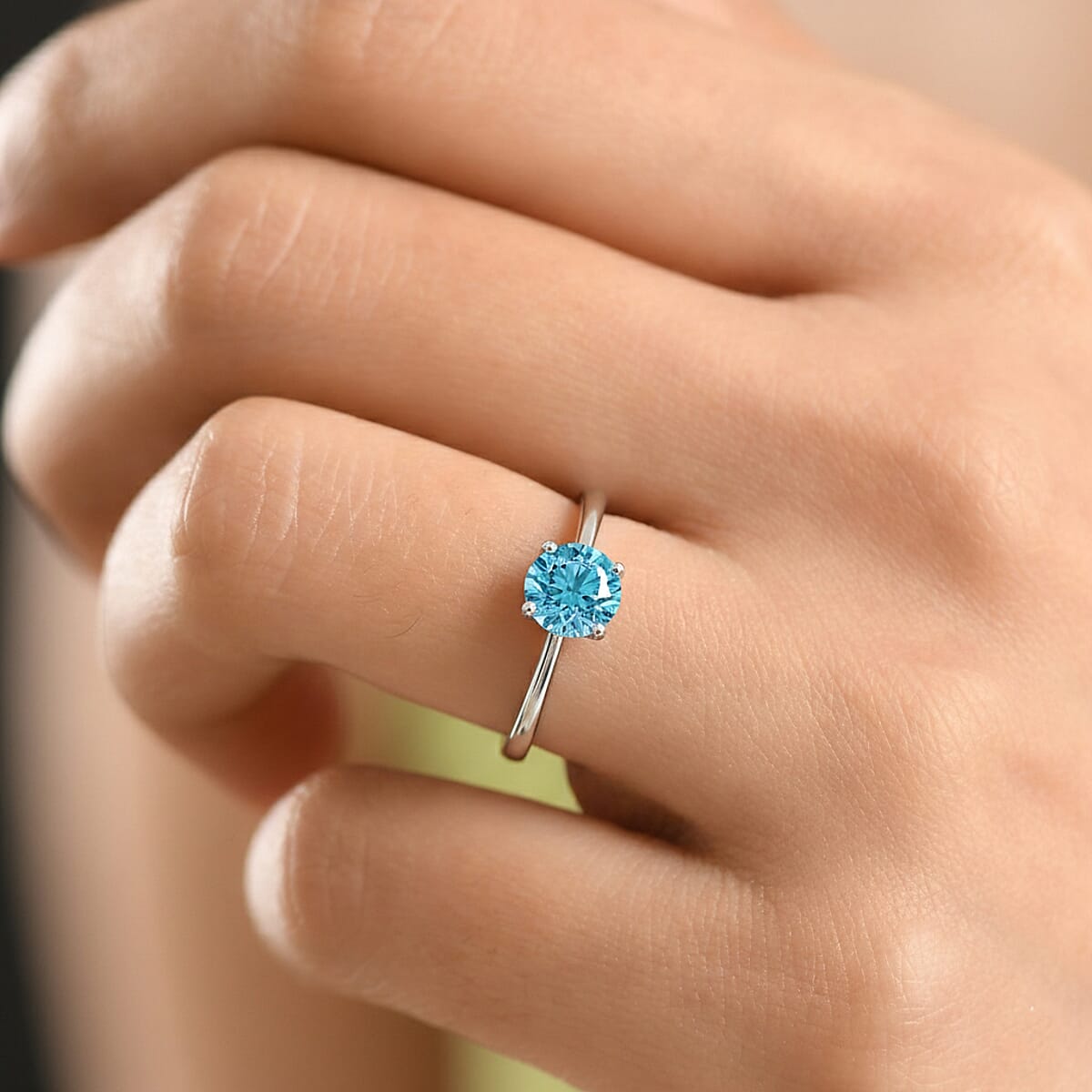 Luxuriant Lab Grown Blue Diamond (VS) (IR) 2.00 ctw Solitaire Ring in Rhodium Over Sterling Silver (Size 6.0) image number 2