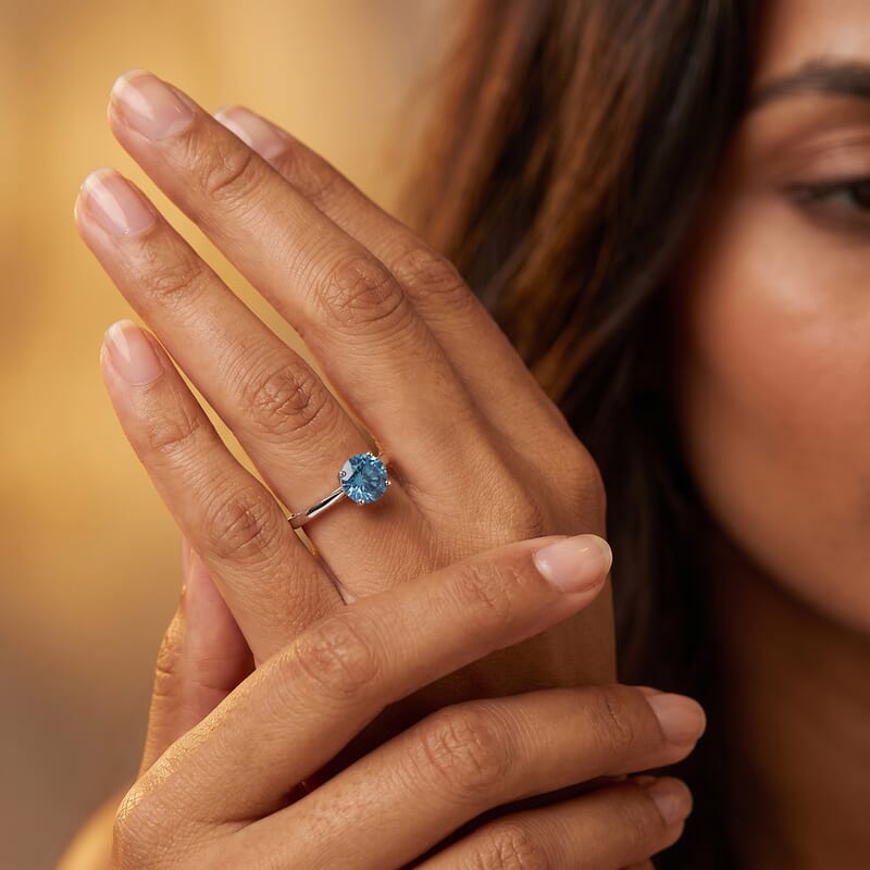 Luxuriant Lab Grown Blue Diamond (VS) (IR) 2.00 ctw Solitaire Ring in Rhodium Over Sterling Silver (Size 6.0)