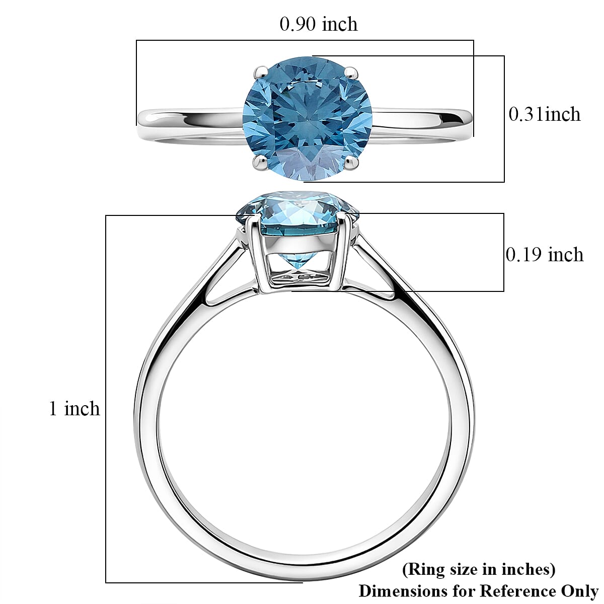 Luxuriant Lab Grown Blue Diamond (VS) (IR) 2.00 ctw Solitaire Ring in Rhodium Over Sterling Silver (Size 6.0) image number 5