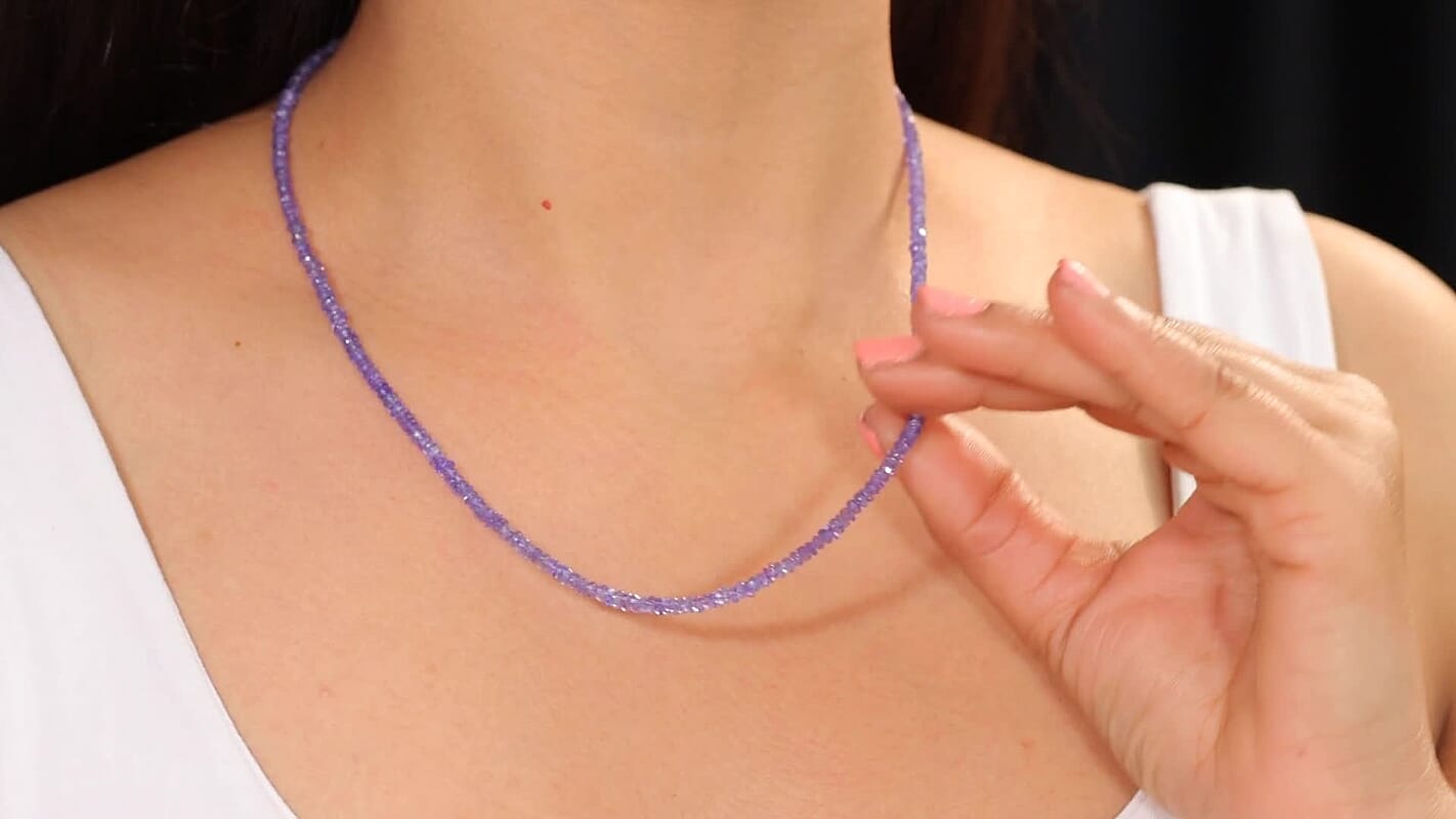D'Joy Premium Tanzanite 36.00 ctw Beaded Necklace in Rhodium Over Sterling Silver 18-20 Inches