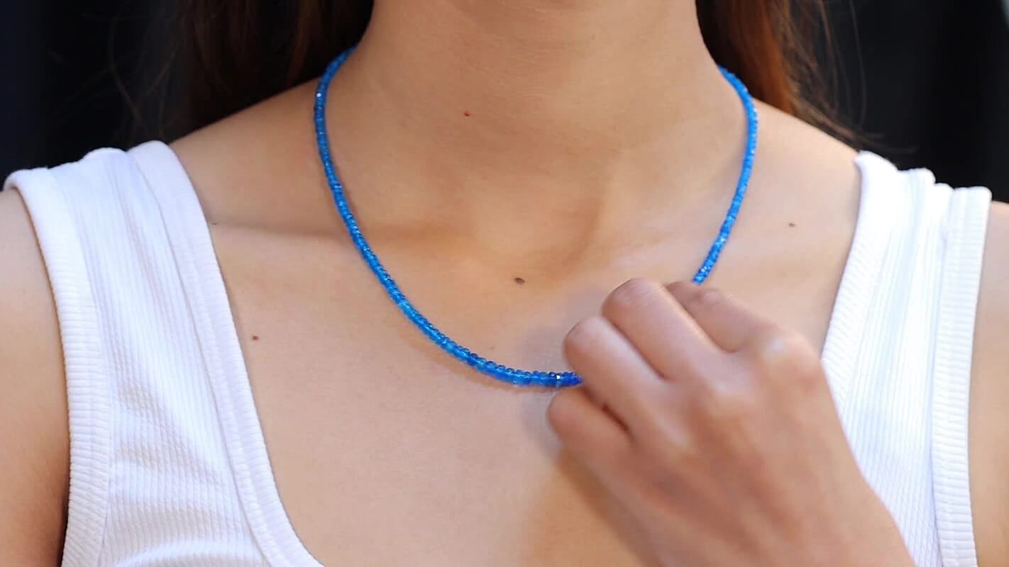 D'Joy Malgache Neon Apatite 50.00 ctw Beaded Necklace in Rhodium Over Sterling Silver 18-20 Inches