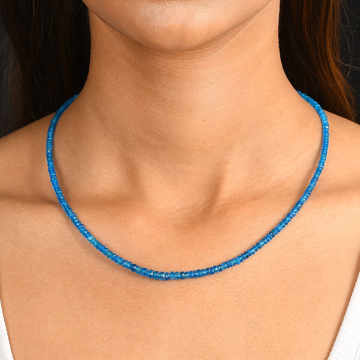 D'Joy Malgache Neon Apatite 50.00 ctw Beaded Necklace in Rhodium Over Sterling Silver 18-20 Inches image number 2