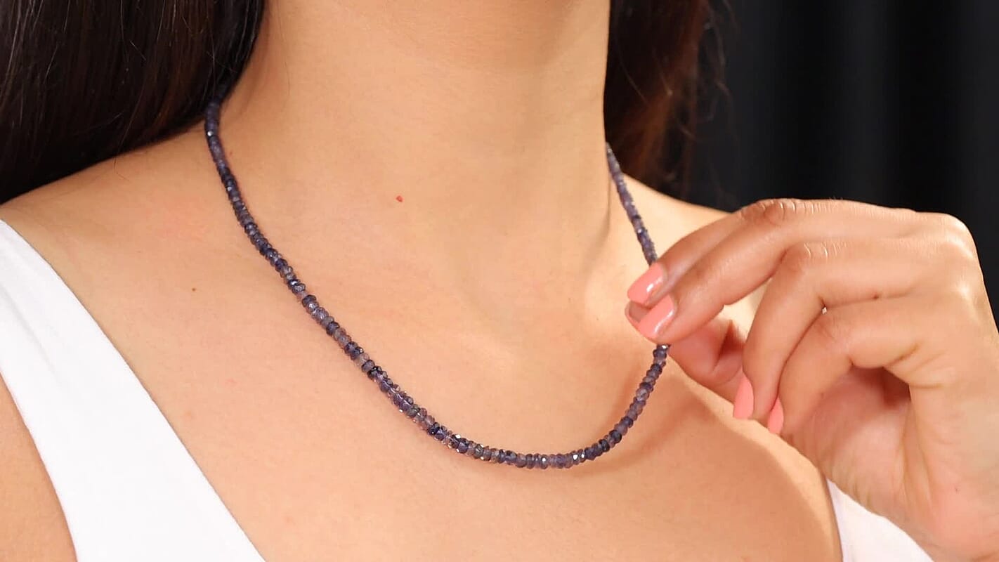 D'Joy Catalina Iolite 46.50 ctw Beaded Necklace in Rhodium Over Sterling Silver 18-20 Inches