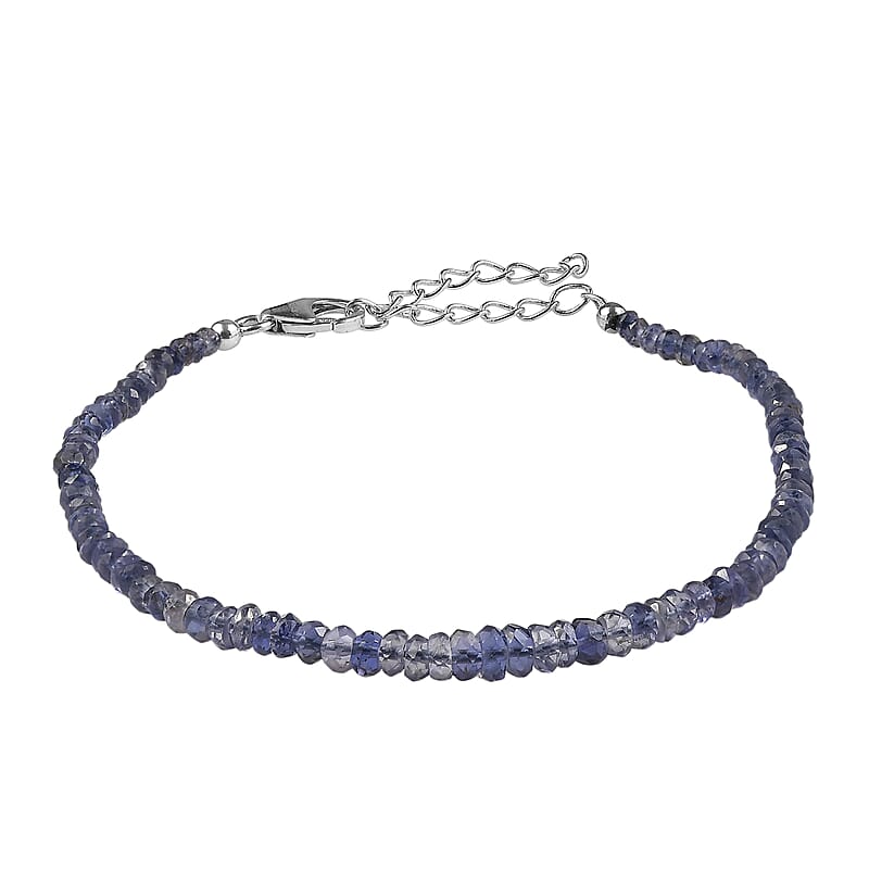 D'Joy Catalina Iolite 15.00 ctw Beaded Bracelet in Rhodium Over Sterling Silver (7.25-9.25In)