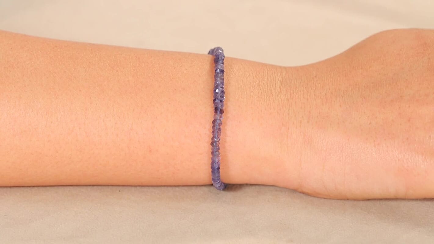D'Joy Catalina Iolite 15.00 ctw Beaded Bracelet in Rhodium Over Sterling Silver (7.25-9.25In)