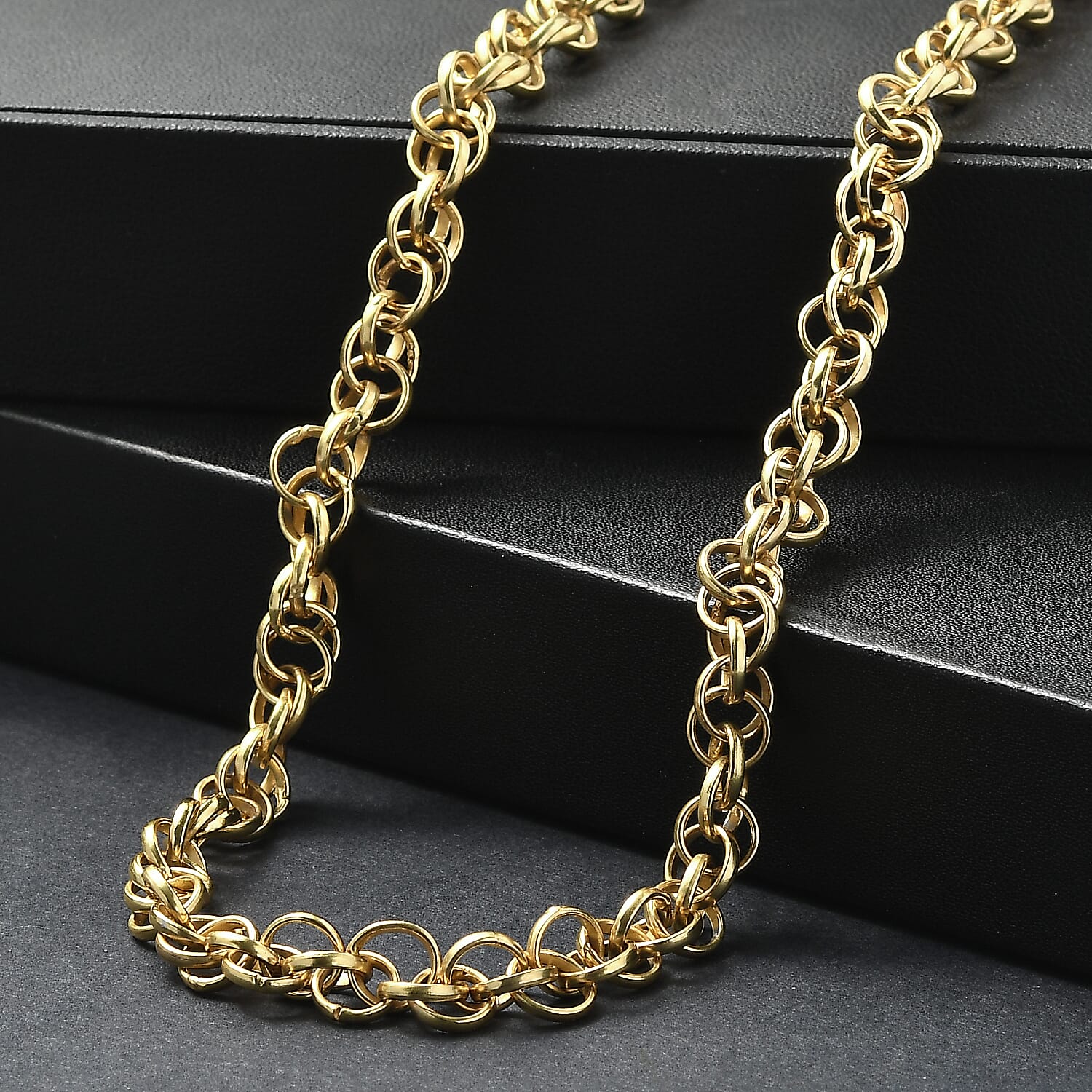 EverTrue Bronzella Collection Interlocking Round Link Necklace in 18K YG Plated Bronze 20 Inches