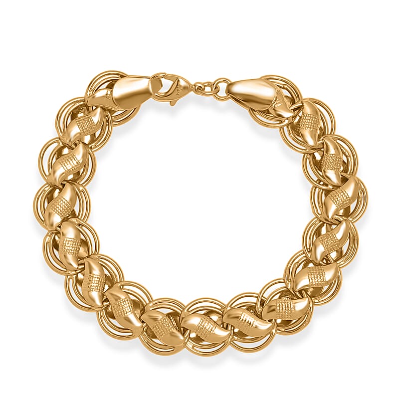 EverTrue Bronzella Collection Handmade Lotus Leaf Chain Bracelet in 18K YG Plated Bronze (7.25 In)