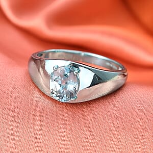 D'Joy AAA Cambodian Blue Zircon Mens Ring in Blue E-coat Sterling Silver (Size 10.0) 3.10 ctw