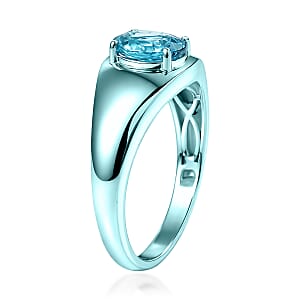 D'Joy AAA Cambodian Blue Zircon 3.10 ctw Men's Ring in Blue E-coat Sterling Silver (Size 11.0)