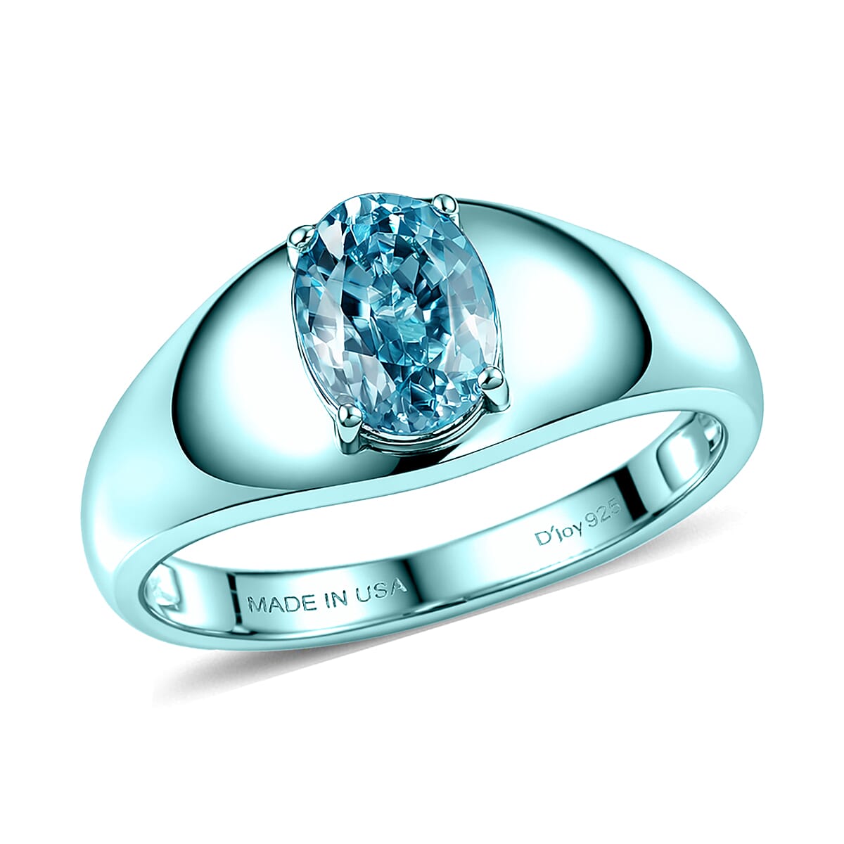 D'Joy AAA Cambodian Blue Zircon Mens Ring in Blue E-coat Sterling Silver (Size 10.0) 3.10 ctw